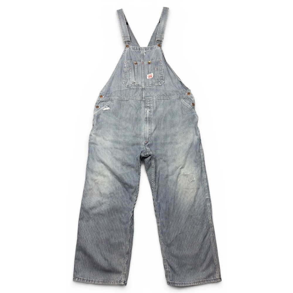 Vintage USA Round House Hickory Engineer Striped Overalls 42x26.5 Cotton Zip Fly
